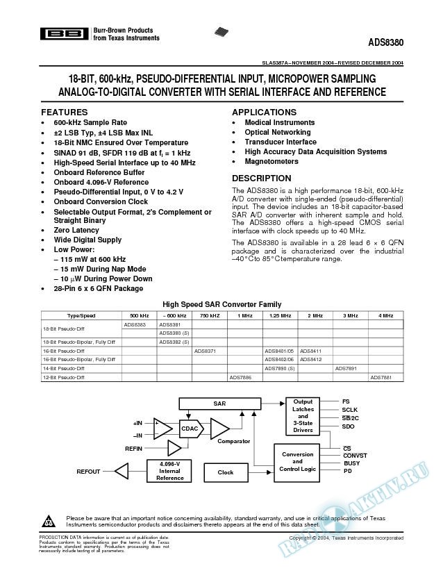 18-Bit 600-kHz Pseudo-Diff Input MicroPower Sampling Analog-to-Digit Converter (Rev. A)