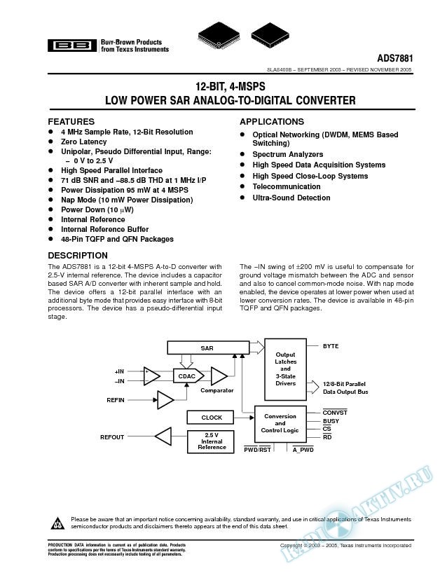 12 Bit 4 MSPS Low Power SAR Analog to Digital Converter (Rev. B)