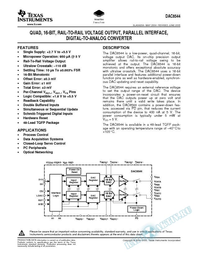 Quad 16-Bit Rail-to-Rail Voltage Output Parallel Interface DAC (Rev. A)