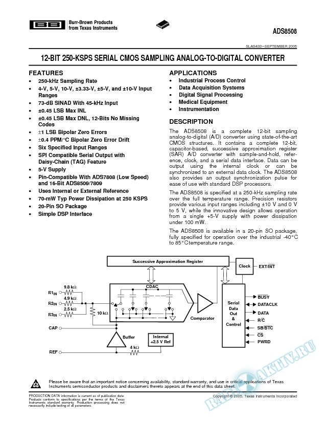 12-Bit 250-KSPS Serial CMOS Sampling ADC
