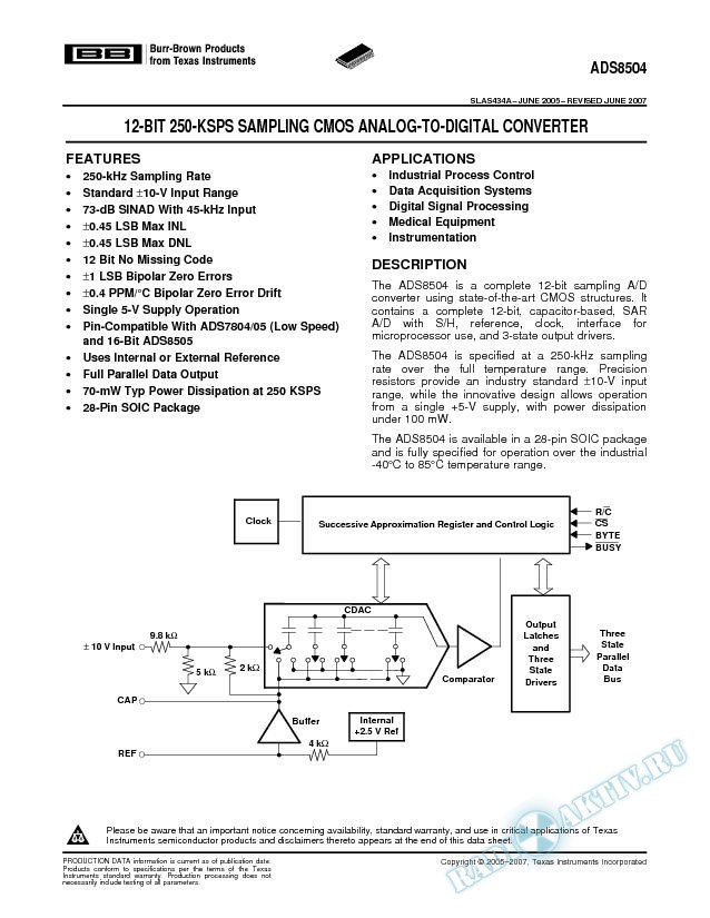12-BIT 250-KSPS Sampling CMOS Analog-to-Digital Converter (Rev. A)