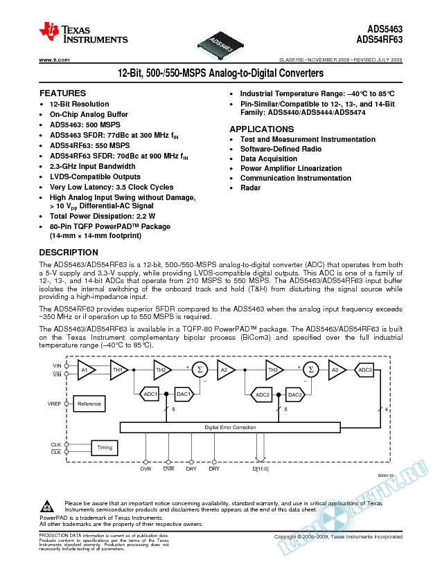 12-Bit 500-/550-MSPS Analog-to-Digital Converters (Rev. E)