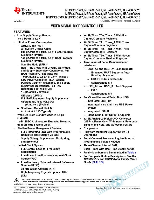 MSP430F551x, MSP430F552x Mixed Signal Microcontroller (Rev. L)