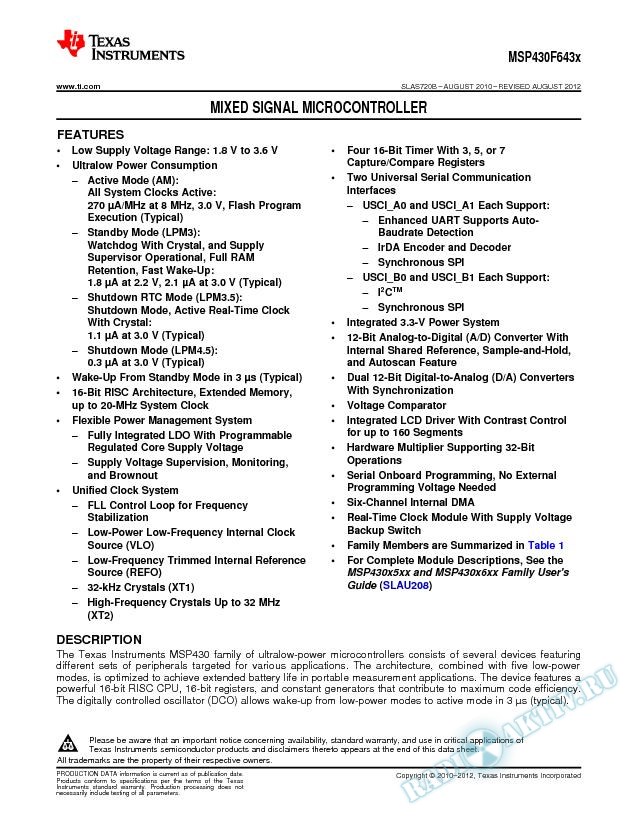 MSP430F643x Mixed Signal Microcontroller (Rev. B)