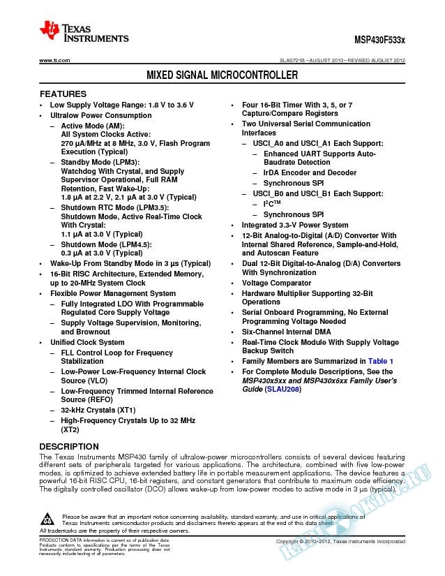 MSP430F533x Mixed Signal Microcontroller (Rev. B)
