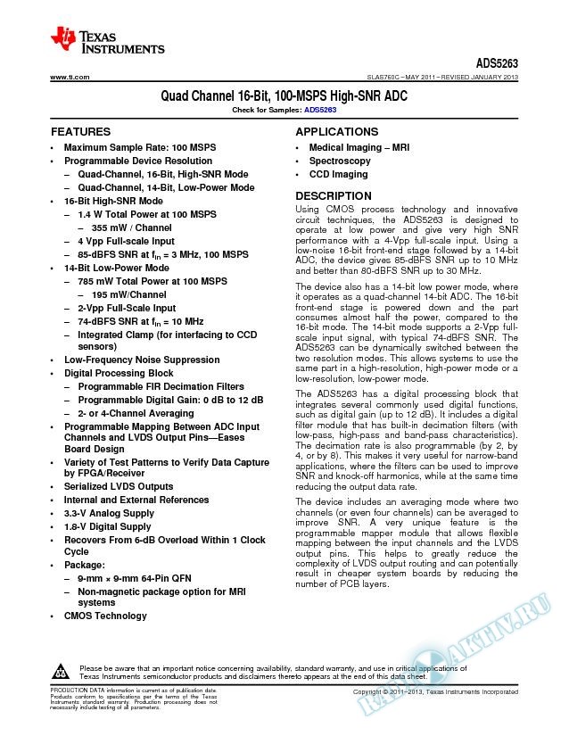 Quad Channel 16-Bit ADC. . (Rev. C)