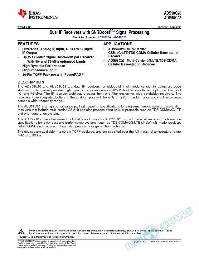 ADS58C20 and ADS58C23 Features