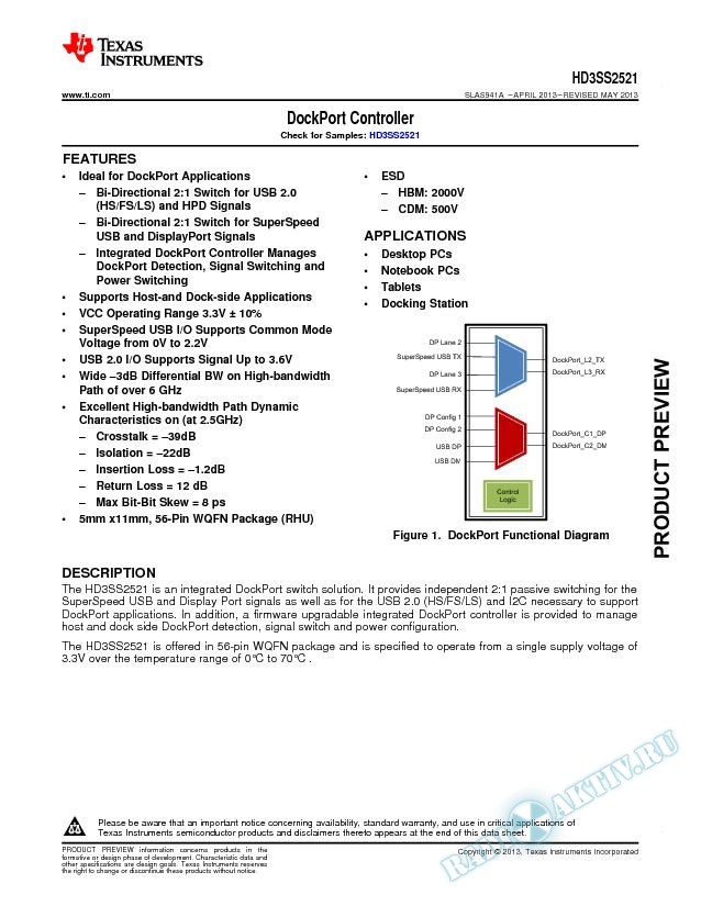 DockPort Controller, HD3SS2521 (Rev. A)