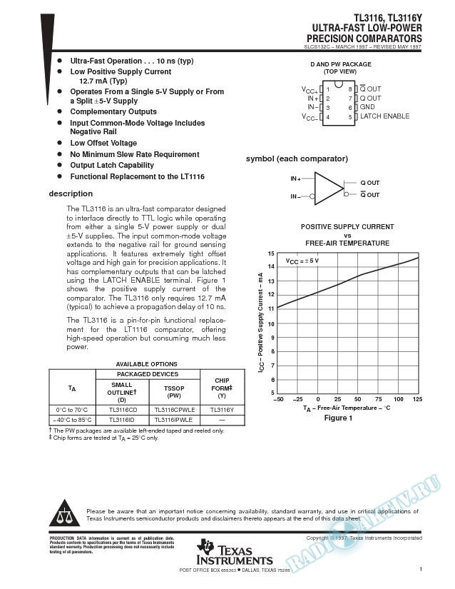 TL3116, TL3116Y: Ultra-Fast Low-Power Precision Comparators (Rev. C)