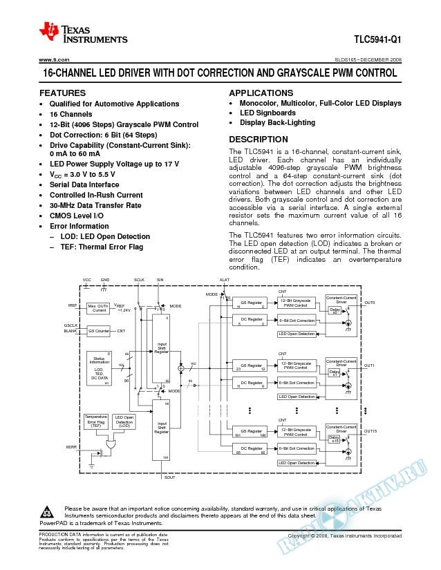 16-Channel LED Driver With Dot Correction and Grayscale PWM Control