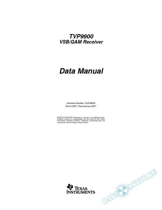 TVP9900 VSB/QAM Receiver Data Manual (Rev. A)