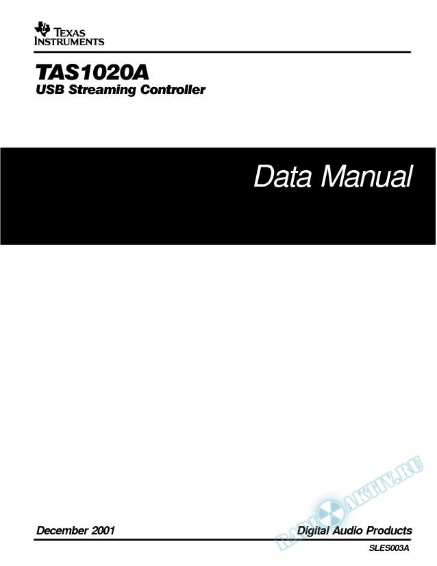 TAS1020A USB Streaming Controller Data Manual (Rev. A)