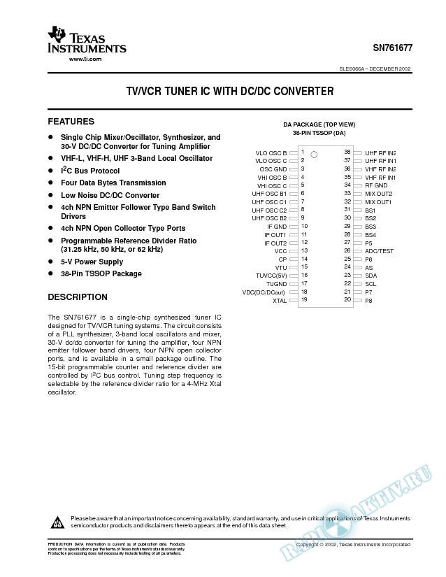 TV/VCR Tuner IC With DC/DC Converter (Rev. A)