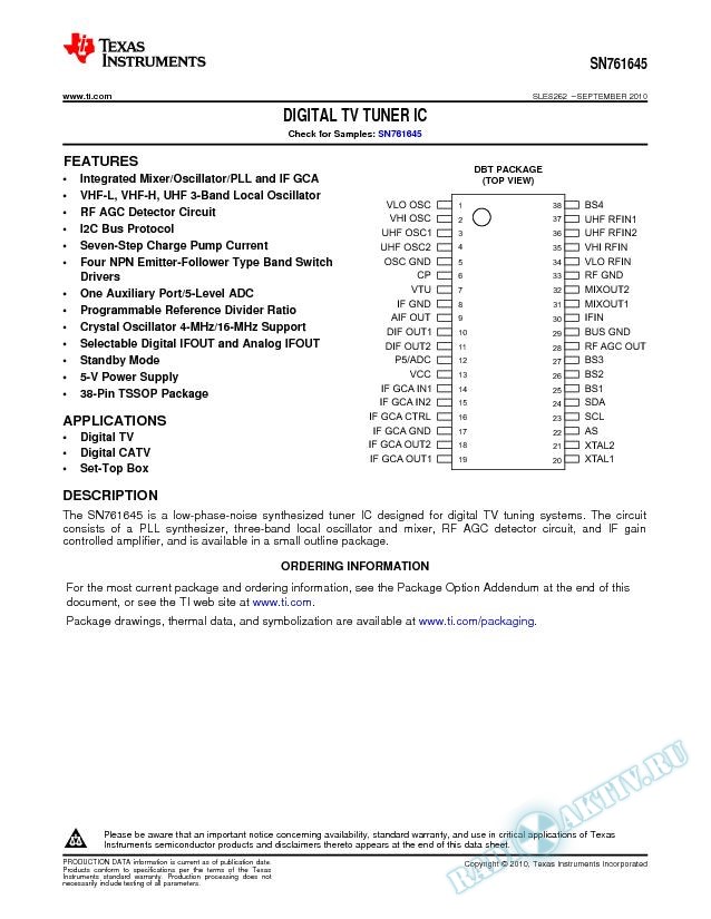 SN761645 Digital TV Tuner IC