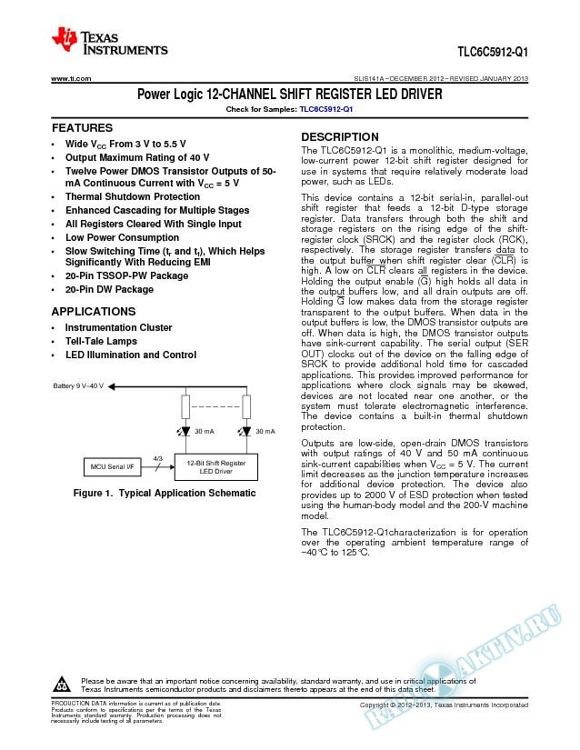 12 channel Shift register LED Driver (Rev. A)