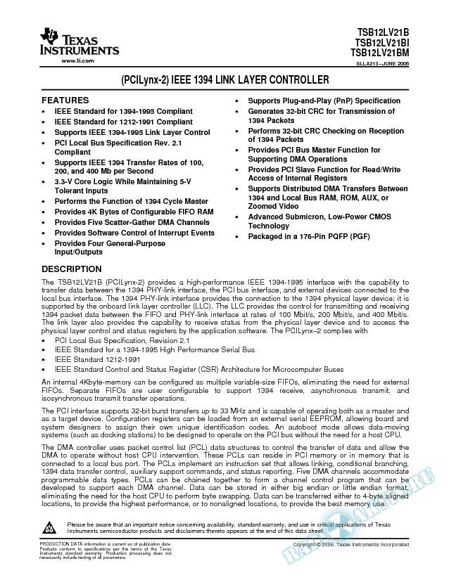 (PCILynx -2) IEEE 1394 Link Layer Controller