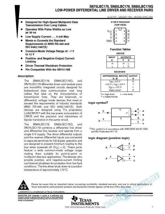 Low-Power Differential Line Driver And Receiver Pairs (Rev. F)