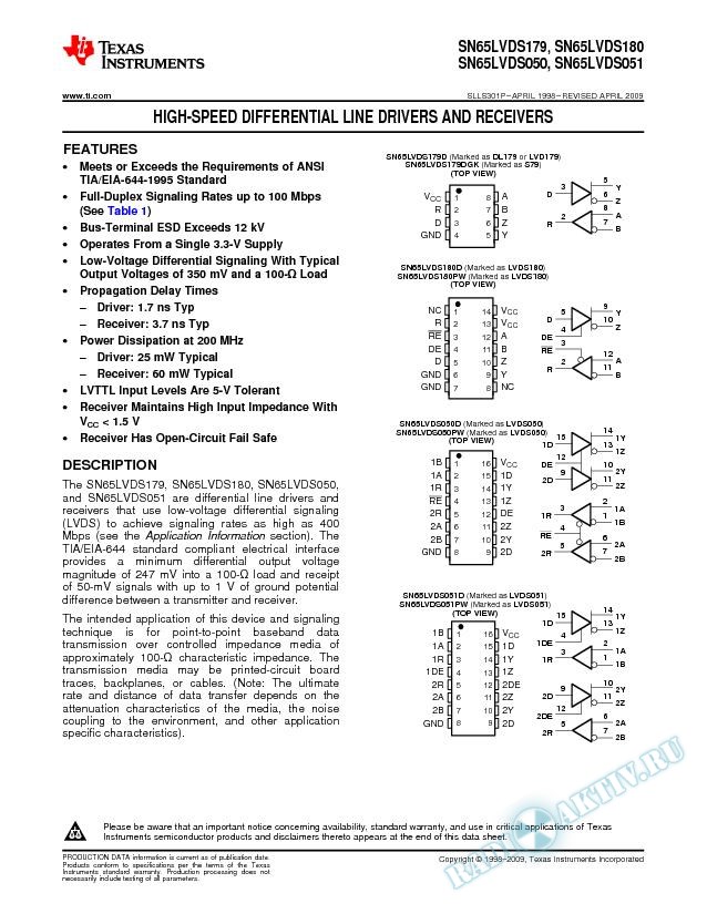 High-Speed Differential Line Drivers And Receivers (Rev. P)