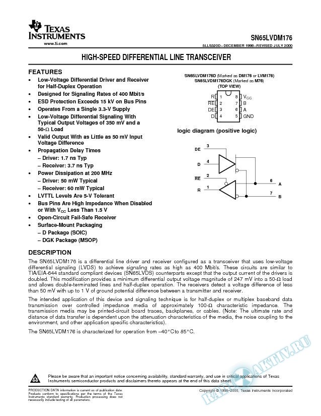 High-Speed Differential Line Transceiver (Rev. D)