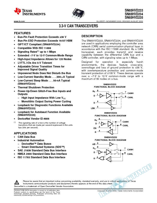 3.3 V Can Transceivers (Rev. F)