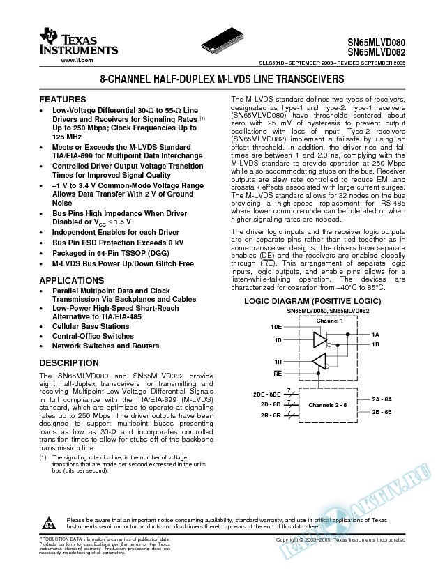 8-Channel Half-Duplex M-LVDS Line Transceivers (Rev. B)