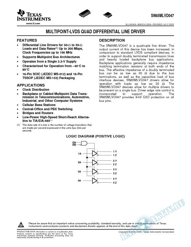 Multipoint-LVDS Quad Differential Line Driver (Rev. A)