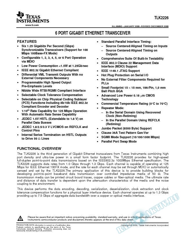 6 Port Gigabit Ethernet Transceiver (Rev. D)