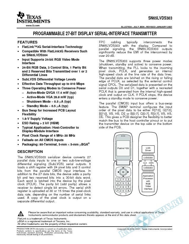 Programmable 27-Bit Display Serial Interface Transmitter (Rev. A)