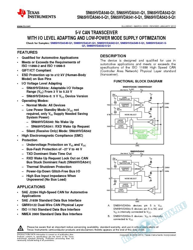 SN65HVDA54x-Q1 5-V CAN Transceiver With I/O Level Shifting, Supply Optimization (Rev. C)