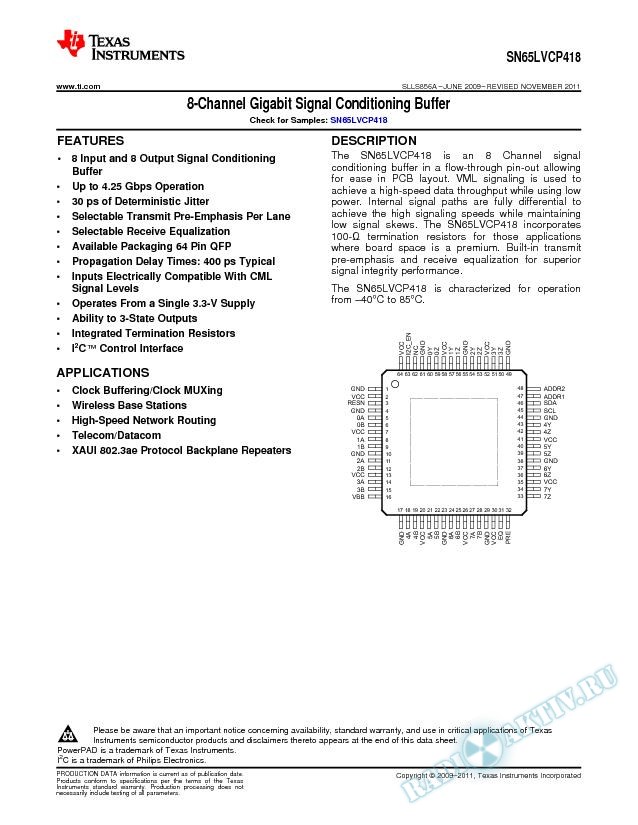 8-Channel Gigibit Signal Conducting Buffer (Rev. A)