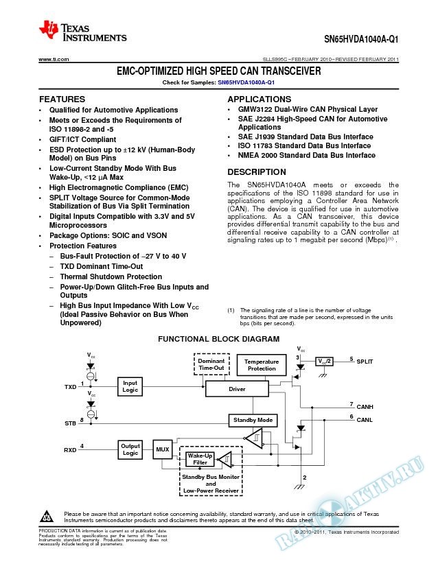 SN65HVDA1040A-Q1 EMC-Optimized CAN Transceiver (Rev. C)