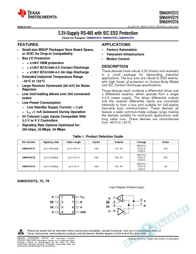 3.3V-Supply RS-485 with IEC ESD Protection (Rev. B)