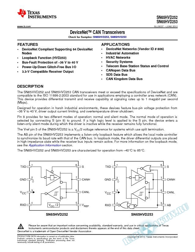 DEVICENET CAN TRANSCEIVERS