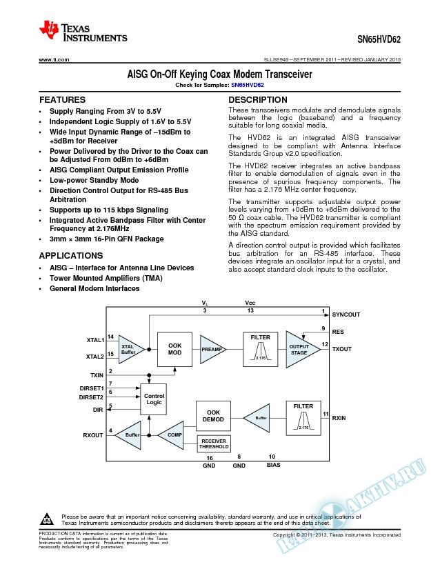 AISG On-Off Keying Modem Transceiver (Rev. B)