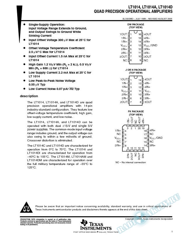 Quad Precision Operational Amplifier (Rev. D)