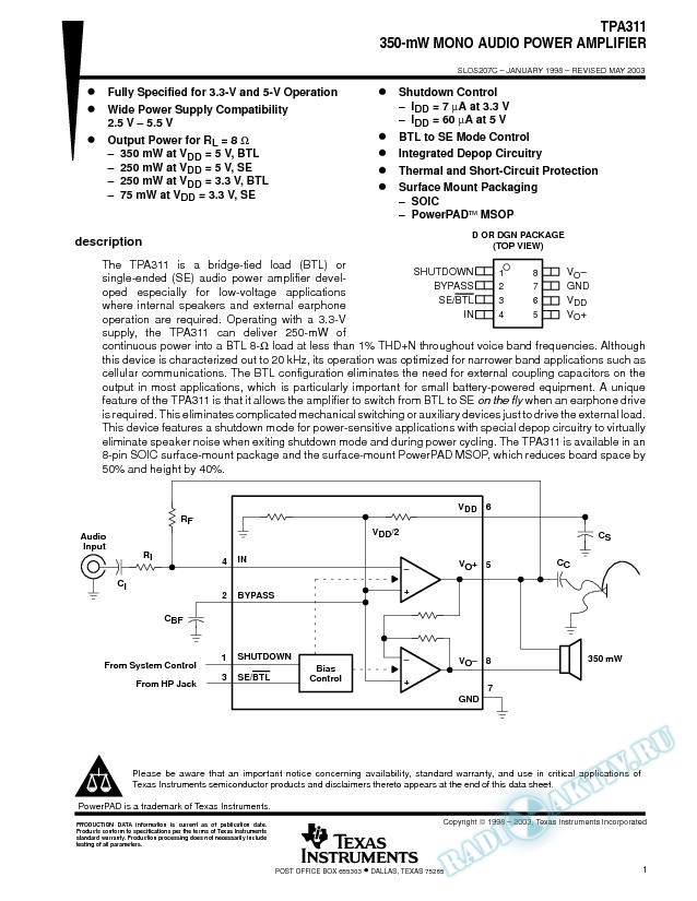 350-mW Low-Voltage Audio Power Amplifier (Rev. C)