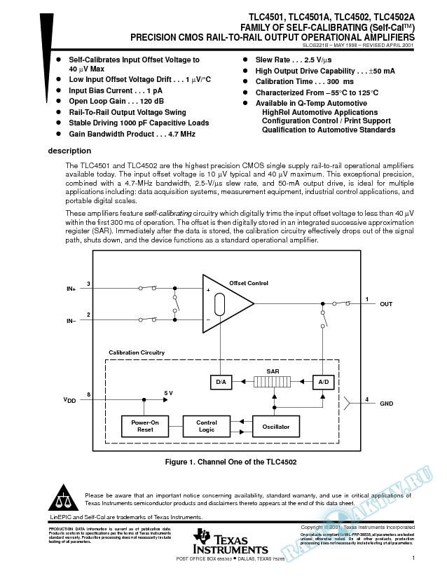 Family of Self-Calibrating (Self-Cal) Precision CMOS Rail-to-Rail Output Op Amps (Rev. B)