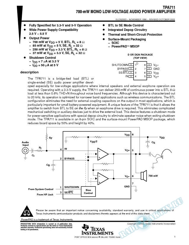 700-mW Mono Low-Voltage Audio Power Amplifier (Rev. D)