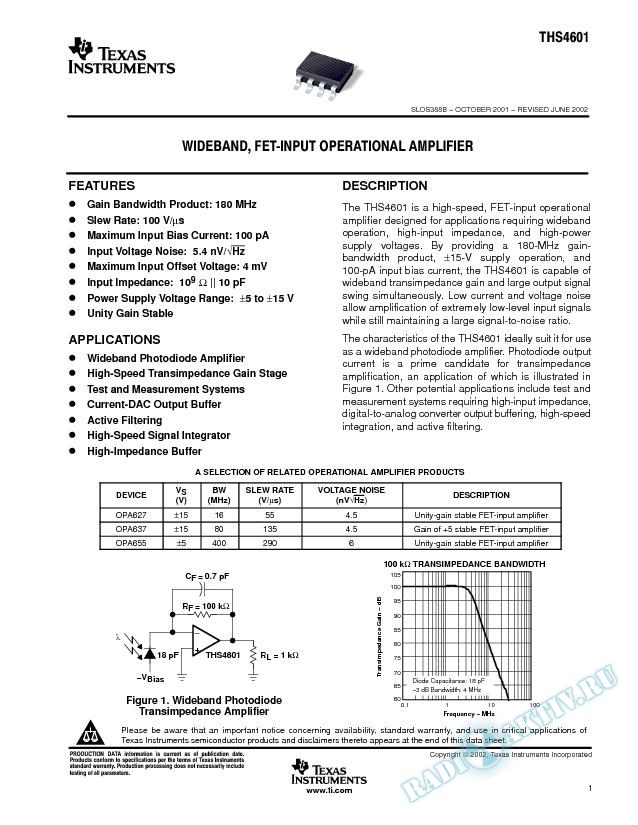 Wideband, FET-Input Operational Amplifier (Rev. B)