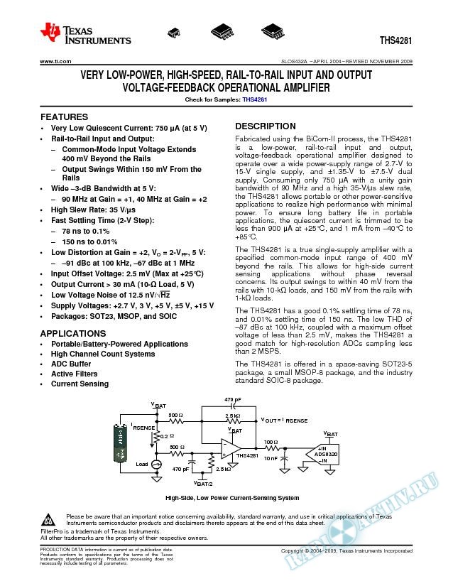 Very Low-Power, High-Speed, Rail-to-Rail Input/Output Voltage-Feedback Op Amps (Rev. A)
