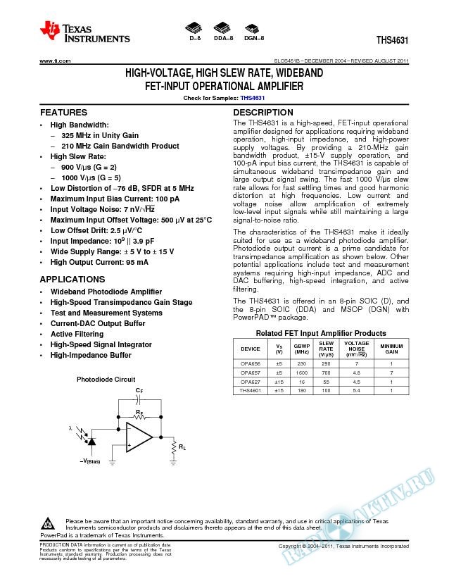High-Voltage High Slew Rate Wideband FET-Input Op Amp (Rev. B)