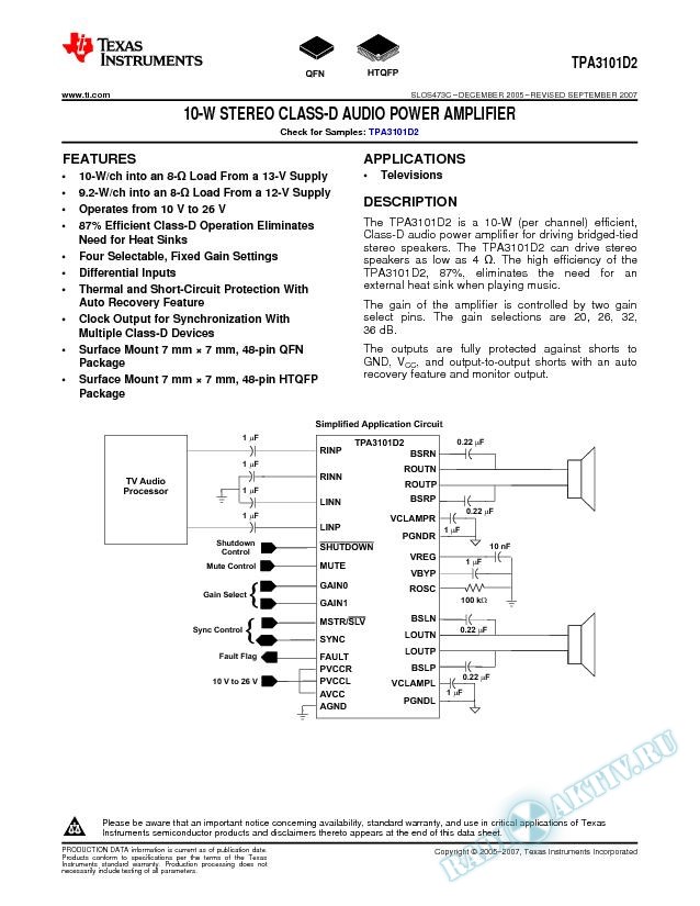 10W Stereo Class-D Audio Power Amp (Rev. C)