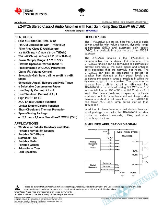 3.2-W/Ch Stereo SmartGainTM Class-D Audio Amplifier with Dynamic Range (Rev. A)