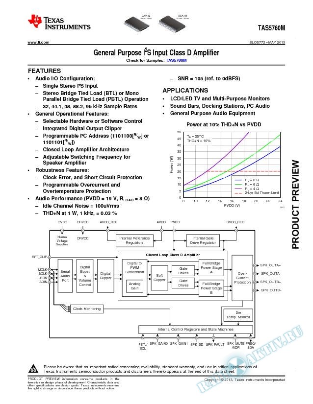General Purpose I²S Input Class D Amplifier