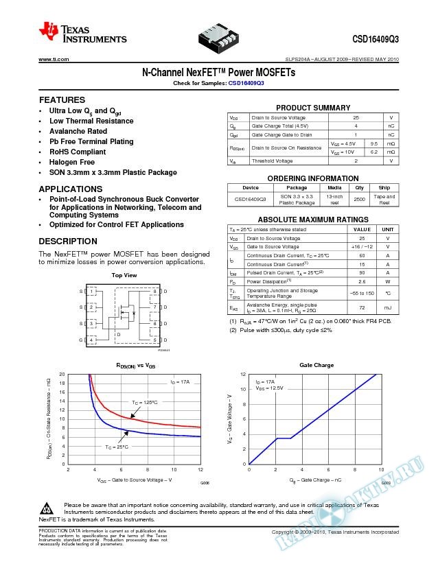 N-Channel NexFET™ Power MOSFETs, CSD16409Q3 (Rev. A)