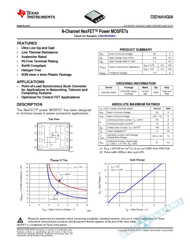 N-Channel NexFET™ Power MOSFETs, CSD16410Q5A (Rev. A)