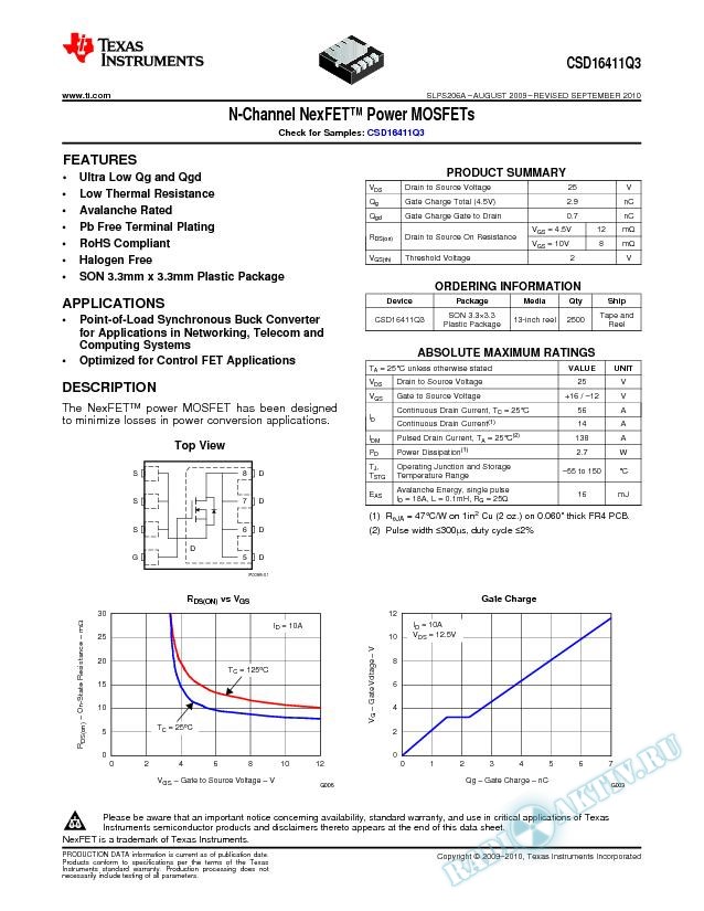 N-Channel NexFET™ Power MOSFETs, CSD16411Q3 (Rev. A)