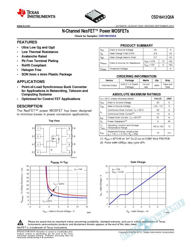 N-channel NexFET™ Power MOSFETs, CSD16412Q5A (Rev. A)