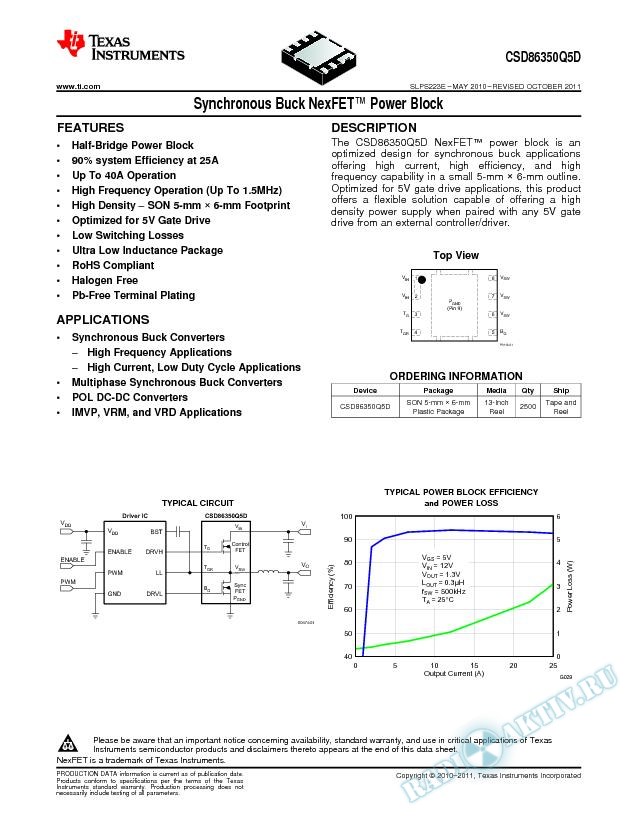 Synchronous Buck NexFET™ Power Block, CSD86350Q5D (Rev. E)