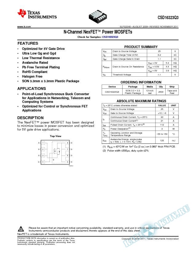 N-Channel NexFET Power MOSFET, CSD16323Q3 (Rev. B)